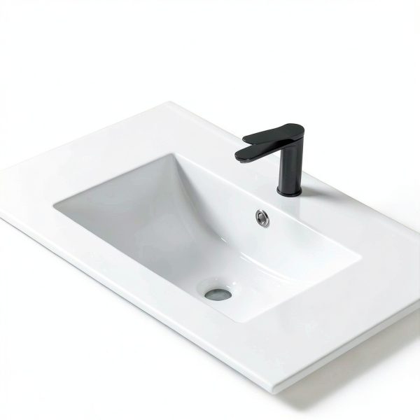 30 Inch Bathroom Vanity with Sink Floating Vanity Bathroom Wall Mounted Cabinet with 2 Soft Close Drawers, Wood, Ceramic Sink, Mid Century Modern, Oak White-4