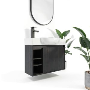 26 Inch Bathroom Vanity by Vexara Black Floating Wall Mounted Cabinet-0