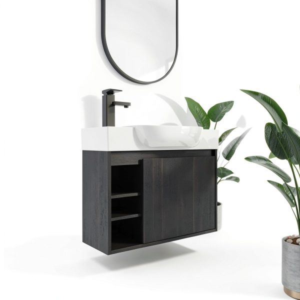26 Inch Bathroom Vanity by Vexara Black Floating Wall Mounted Cabinet-0