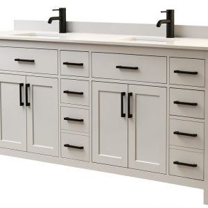 Beckett 84" Double Vanity – Wyndham White Marble Countertop, Black-0